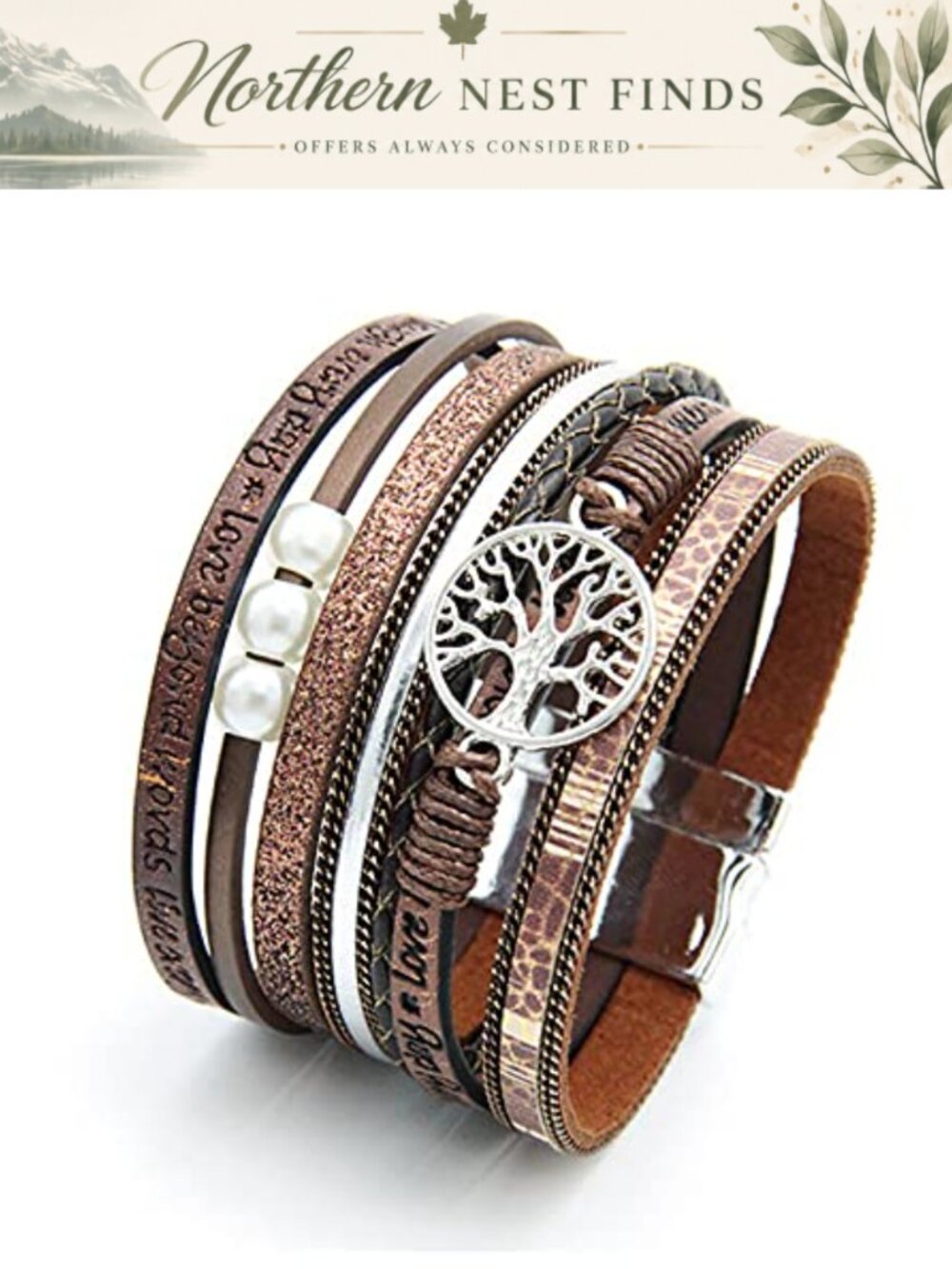 Leather Wrap Bracelet Women Multi-Layer Wrapped Wristband Cuff